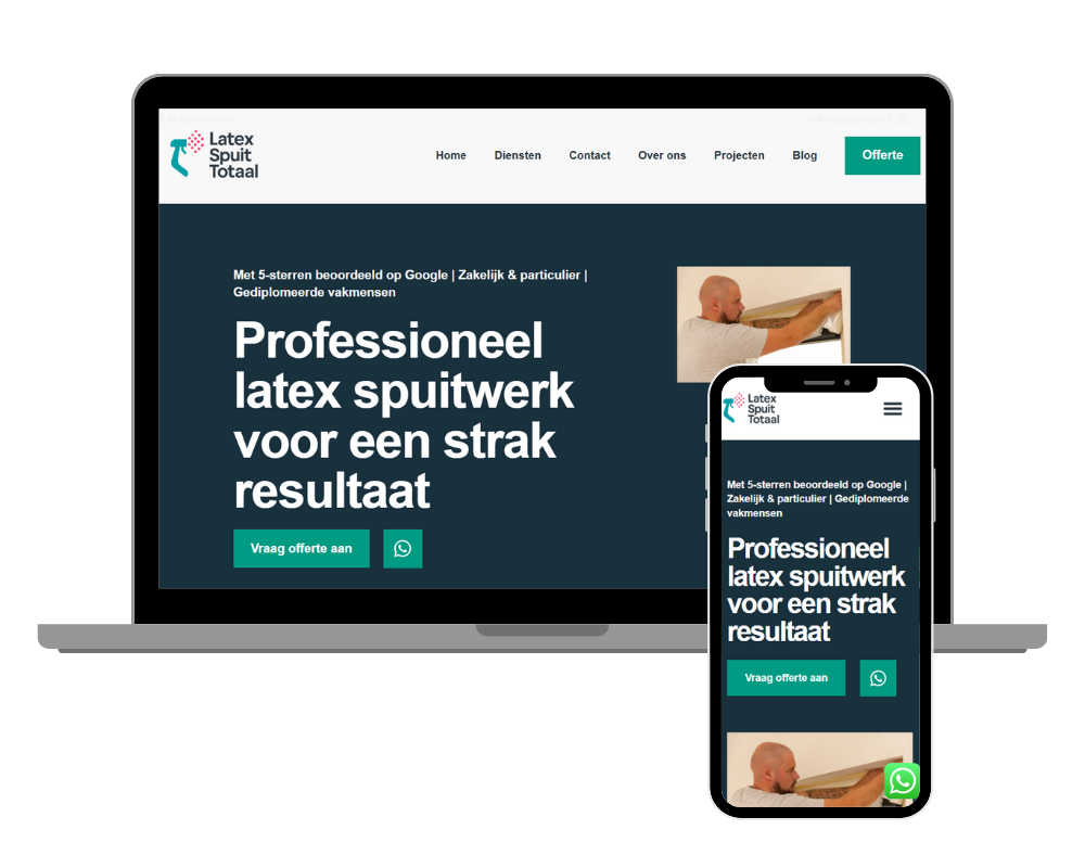 An image of a laptop and phone with a responsive website of Latex Spray Total. Design by Ploko.com